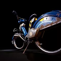 Blue Vintage Motorcycle with Classic Design Metallic Parts and Blue Seat