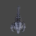 Game Movie Monster Character With Armored Head And Glowing Yellow Eyes Striped Body