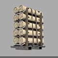 Military Weapons Cylindrical Artillery Shells Stacked on Wooden Rack for Storage