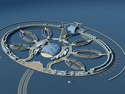 Aerial View Planning of Large Circular Urban Architecture with Central Dome and Ring Structures 3d model