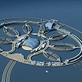 Aerial View Planning of Large Circular Urban Architecture with Central Dome and Ring Structures