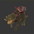 Fierce Brown Dinosaur Figure With Backpack Device Open Mouth And Horns