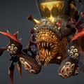 Fantasy Character Spider Like Creature With Red Gold Armor Spiked Limbs And Weapons 3d model