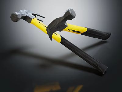 Durable Hardware Tools With Yellow And Black Handles Including Hammer And Pliers 3d model