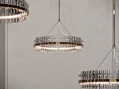 Modern Circular Chandeliers With Crystal And Metallic Frame Hanging In Interior 3d model