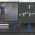 A Stylish Man Wearing Blue T shirt Camouflage Pants Black Boots With Waist Pack And Wristbands