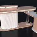 Modern Display Cabinet With Curved Countertop Ribbed Panel Metal Legs Side Shelf And Potted Plant