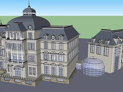 Ancient European Architecture With Symmetrical Multi Story Design Dark Roof And Glass Dome 3d model
