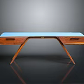 Modern Stylish Wooden Desk With Blue Top Two Drawers And Unique Leg Design
