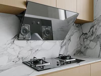 Modern Kitchen Appliances With Gas Stove Range Hood And Marble Backsplash 3d model