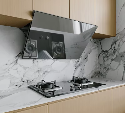 Modern Kitchen Appliances With Gas Stove Range Hood And Marble Backsplash 3d model
