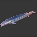 Blue And Beige Fish With Open Mouth Sharp Teeth Round Spots On Long Body