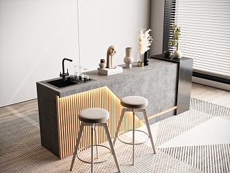 Water Bar Counter Bar Stool Bar Chair Faucet Sink Furnishings 3d model