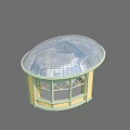 Circular Landscape Pavilion With Glass Dome Roof And Yellow Green Arched Windows