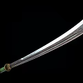 Traditional Long Blade Weapon With Silver Edge And Green Gold Decorative Handle