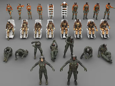 Multiple Characters In Flight Suits With Various Poses 3d model