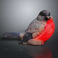 Red chested bird with gray back wings black head perched on smooth surface gray background 3d model