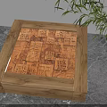 Wooden Square Decorative Ornament Set With Carved Chinese Characters And Bamboo Plant