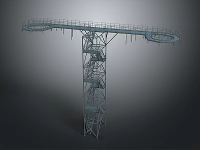 Industrial Metal Tower Structure With Spiral Staircase And Circular Platforms Design 3d model