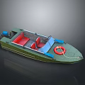 Small Green Boat Design Featuring Red Seats Blue Accents And Orange Lifebuoy