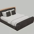 Stylish Black White Striped Double Bed With Beige Headboard And Soft Pillows 3d model
