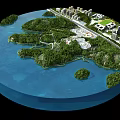 Aerial Planning of Island Urban Development With Green Spaces and Waterfront Buildings