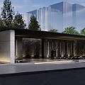 Modern Glass Entrance Gate Featuring Wooden Deck Railing Stone Steps and Pool