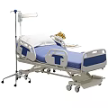 Adjustable Medical Bed With Bed Rails IV Stand And Blue Mattress White Frame
