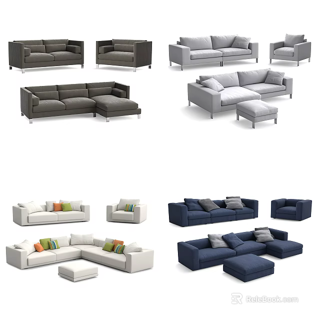 Modern Sectional Sofas In Various Colors With Ottoman And Different Styles 3d model