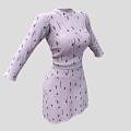 Light Purple Long Sleeve Dress With Colorful Patterns And Waist Belt