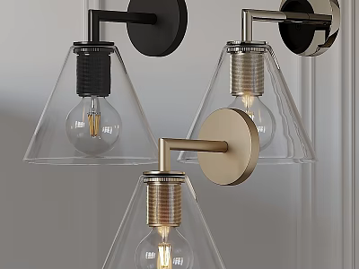 Modern Conical Wall Lamps With Glass Shades And Black Gold Bases 3d model
