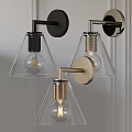 Modern Conical Wall Lamps With Glass Shades And Black Gold Bases