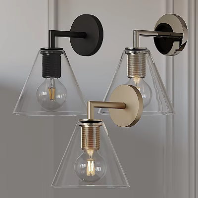 Modern Conical Wall Lamps With Glass Shades And Black Gold Bases 3d model