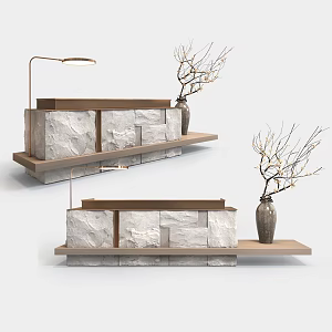 Japanese-style Reception Front Desk New Chinese-style Reception Front Desk Hotel Front Desk Stone Front Desk Dry Branches 3d model