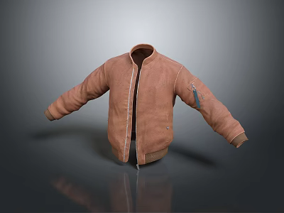 Brown Suede Jacket With Front Zipper And Decorative Sleeve Details 3d model