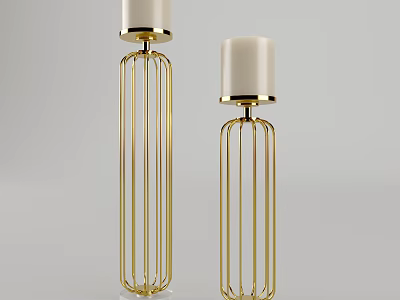 Modern Decorative Candle Lamps With Tall Golden Metal Frame And White Candle 3d model