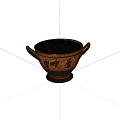 Ancient Greek Ceramic Bowl With Two Handles Black Orange Rider Figures