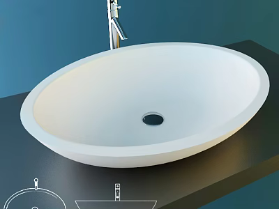 Sleek White Oval Countertop Washbasin With Modern Faucet On Dark Surface 3d model