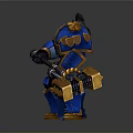 Blue And Gold Mech Warrior With Heavy Hammer And Detailed Armor Design