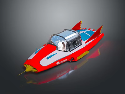 Red And White Cosmic Aerospace Spacecraft With Transparent Cockpit For Exploration Missions 3d model