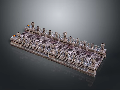 Ornate Chessboard Set With Intricate Chess Pieces And Decorative Border Design 3d model