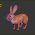 3D Model Orange Rabbit with Long Pink Ears White Belly on Black Background with Reflection