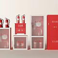 Modern Fire Safety Equipment Including Extinguishers And Red White Cabinets For Emergency Use