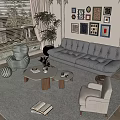 French sofa and coffee table combination 3d model