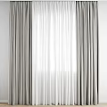 Modern Double Layer Curtains With Gray Striped Outer And White Sheer Inner For Window 3d model
