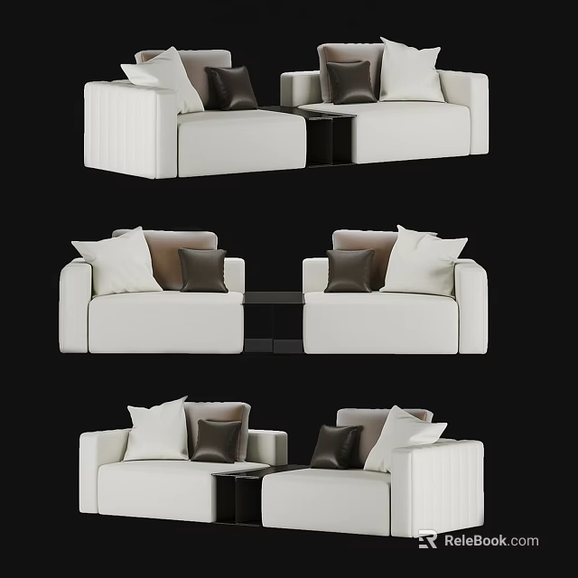 Modern White Two Seater Sofa With Plush Pillows And Minimalist Design 3d model
