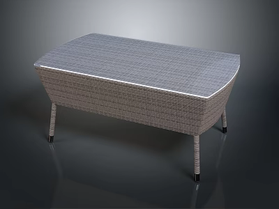 Modern Rattan Side Table With Gray Textured Surface And Slim Metal Legs 3d model
