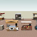 Street Vending Mobile Food Carts With Awnings Wheels And Colorful Designs