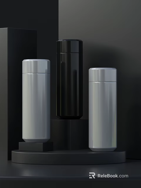 Stylish Thermos Bottles In Different Colors And Designs 3d model 