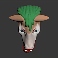 Decorative Clown Horse Mask With White Face Red Nose Green Mane And Blue Eyes